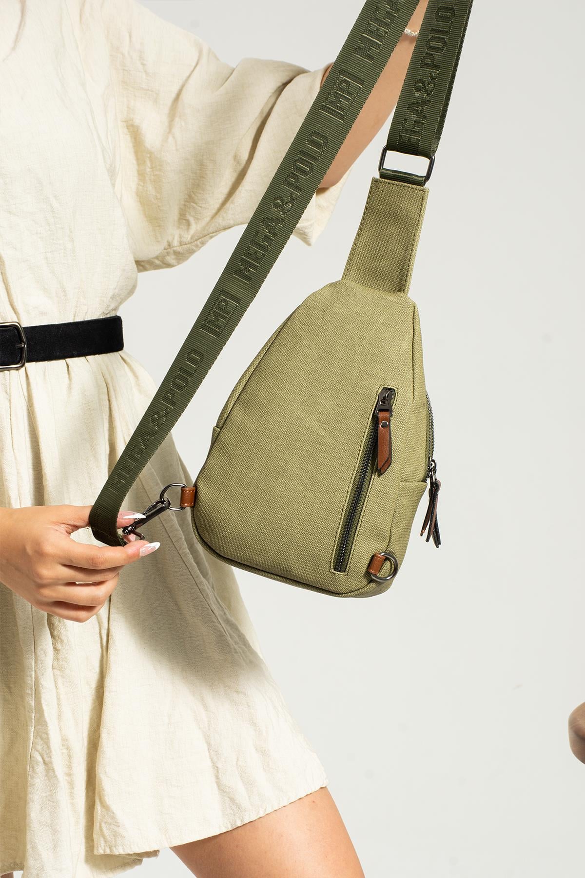 Unisex Çapraz Omuz ve Göğüs Çantası Body Bag Kanvas Çok Bölmeli Kullanışlı Keten Fermuarlı Çanta