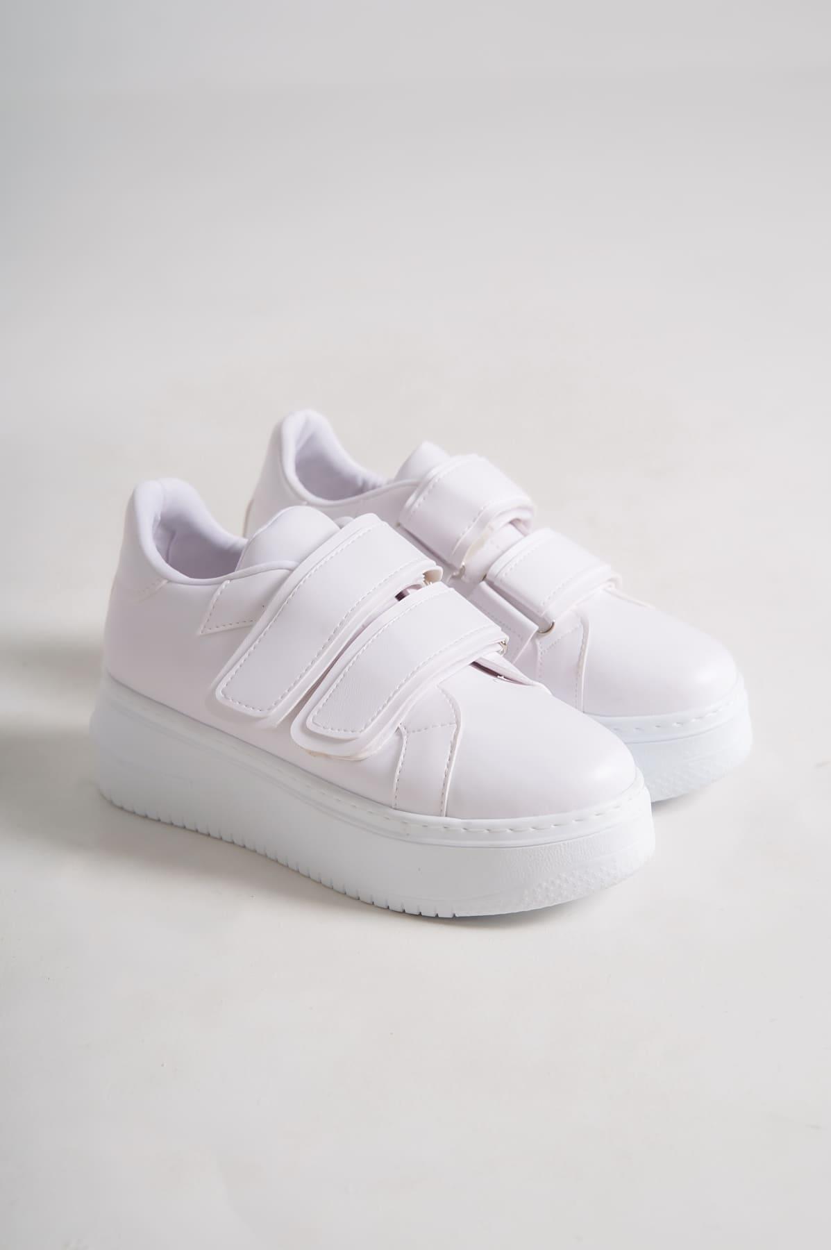 VALENCIA Bağcıksız Cırt Cırtlı Ortopedik Taban Kadın Sneaker Spor Ayakkabı CBT - Beyaz