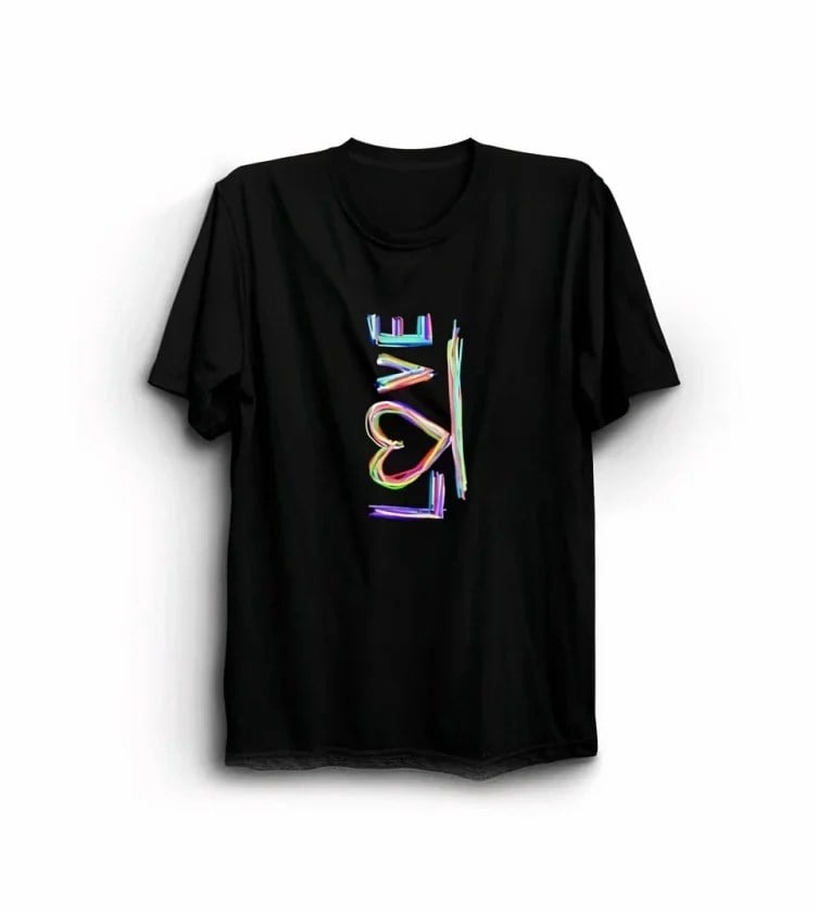 14 Şubat Sevgililer Günü Love Baskılı Oversize Bisiklet Yaka T-shirt - Siyah