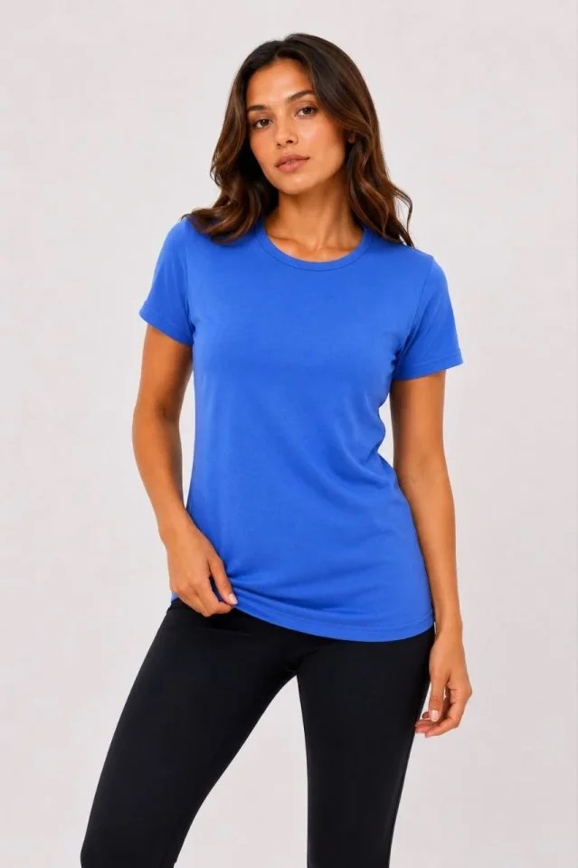 Basic Bisiklet Yaka Yazlık Slim Fit T-Shirt - Mavi - Hardal Sarısı