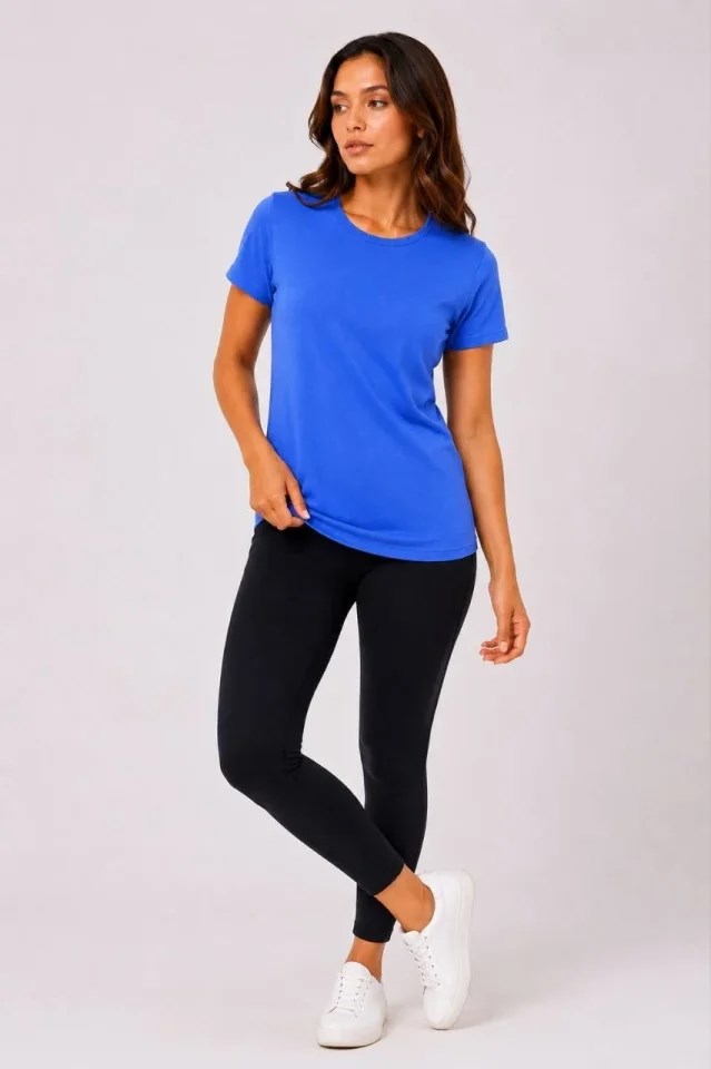 Basic Bisiklet Yaka Yazlık Slim Fit T-Shirt - Mavi - Hardal Sarısı