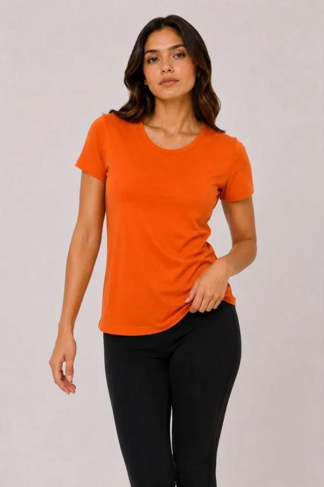 Basic Tişört Bisiklet Yaka Kısa Kol Günlük Yazlık Slim Fit T-Shirt - Turuncu
