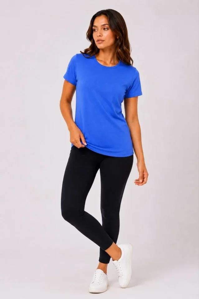 Basic Tişört Bisiklet Yaka Kısa Kol Günlük Yazlık Slim Fit T-Shirt - Mavi