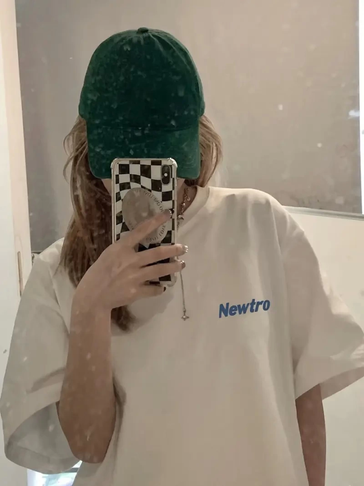 Baskılı Oversize Bisiklet Yaka T-shirt - Beyaz