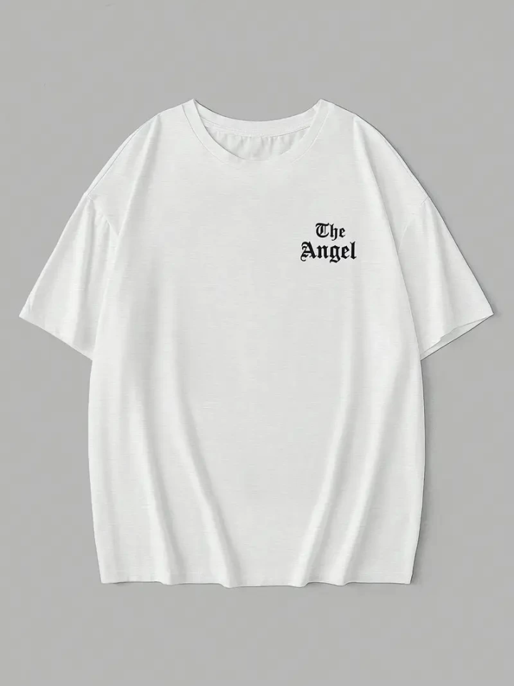Baskılı Oversize Bisiklet Yaka T-shirt - Beyaz