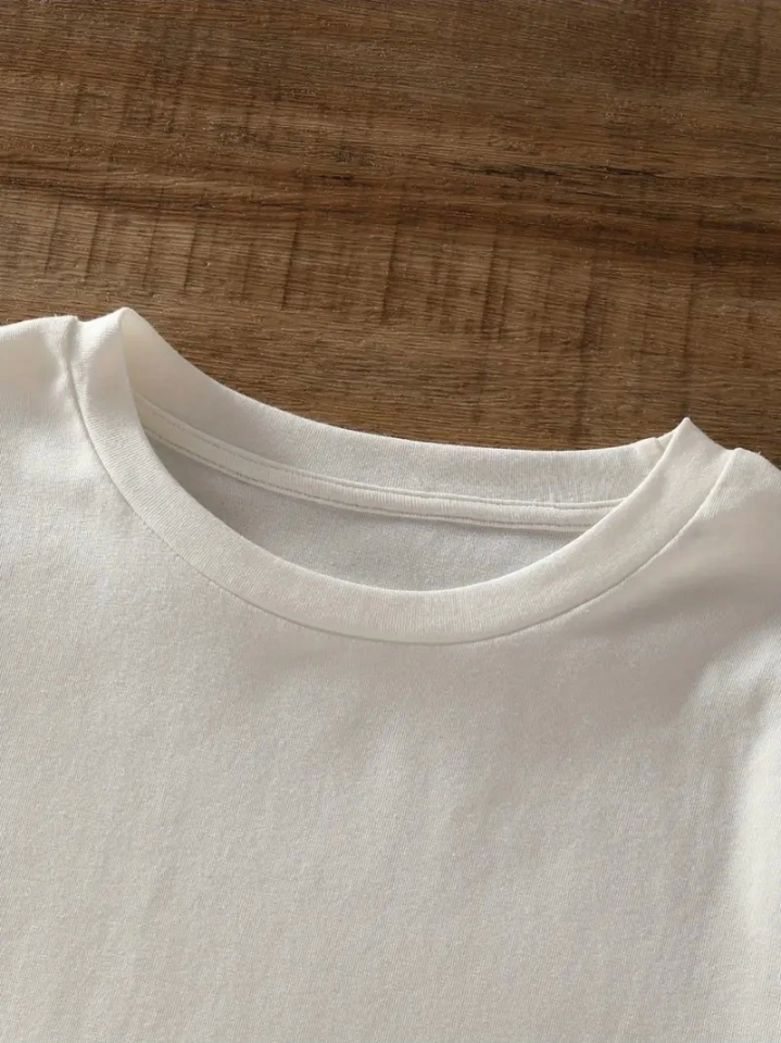 Baskılı Oversize Bisiklet Yaka T-shirt - Beyaz