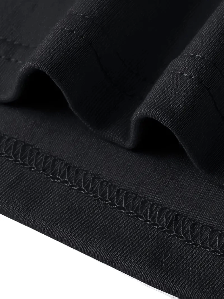 Baskılı Oversize Bisiklet Yaka T-shirt - Siyah