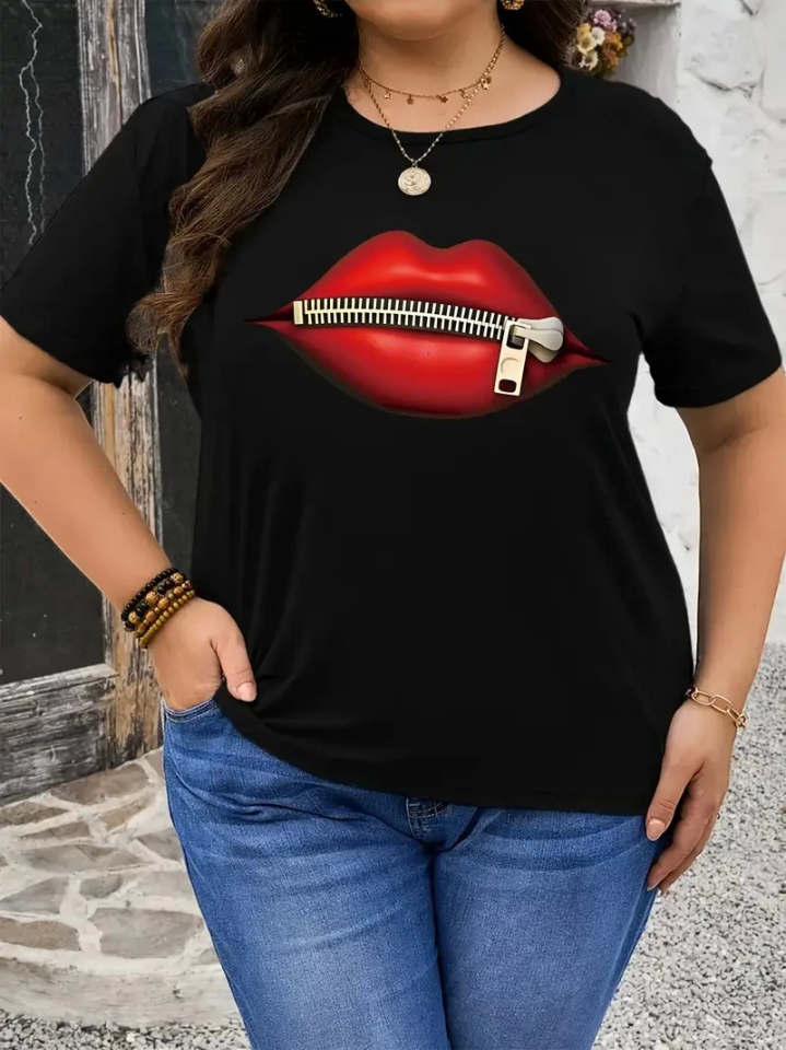 Baskılı Oversize Bisiklet Yaka T-shirt - Siyah