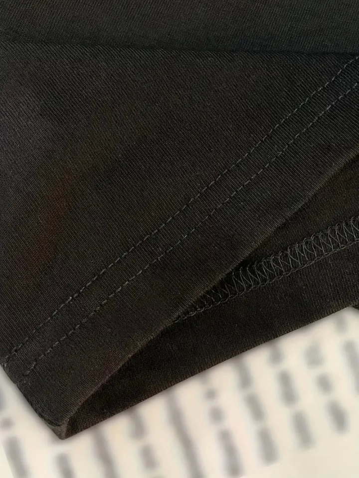 Baskılı Oversize Bisiklet Yaka T-shirt - Siyah