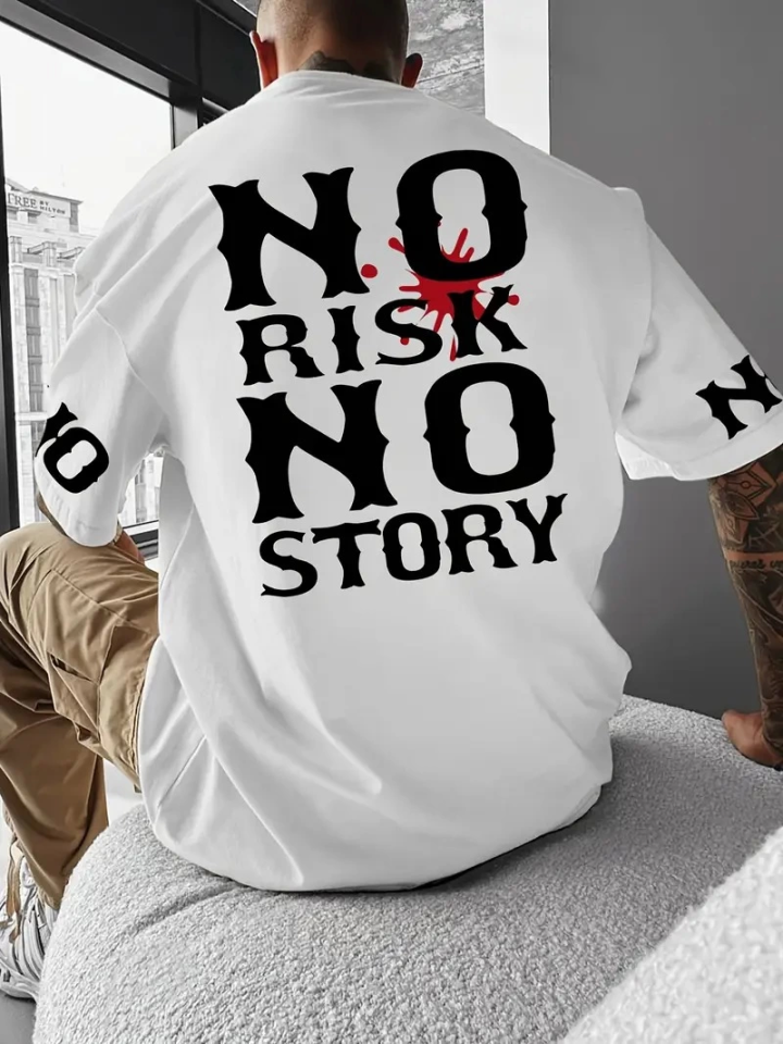 Baskılı Oversize Bisiklet Yaka T-shirt - Beyaz