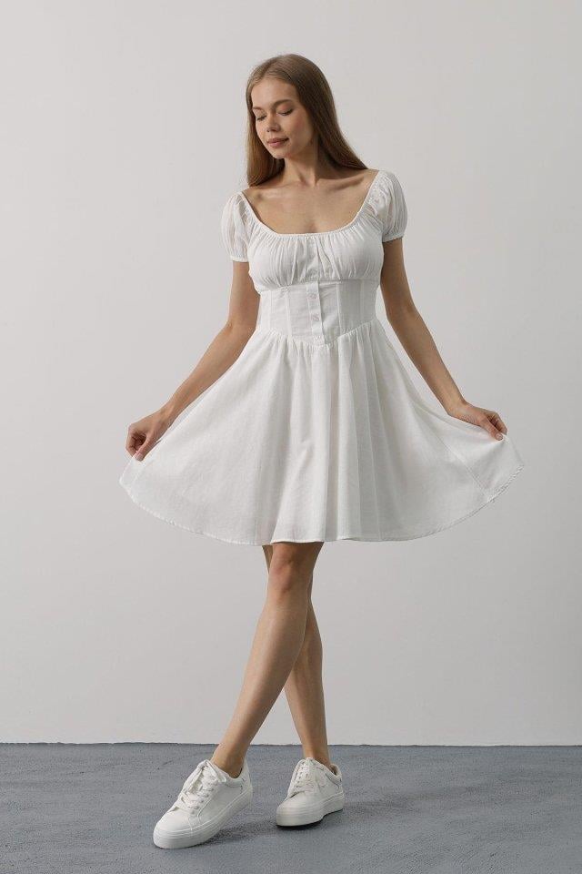 Beli Korseli Mini Elbise - Beyaz