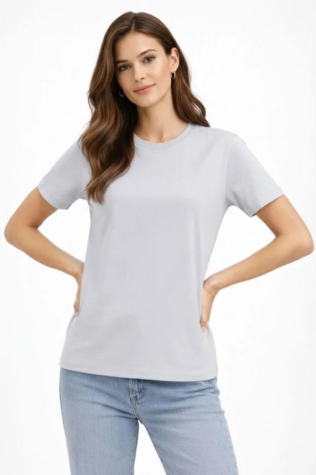 Bisiklet Yaka Tişört  Regular Kalıp Basic Pamuklu  Günlük Kullanım  T-shirt - Gri