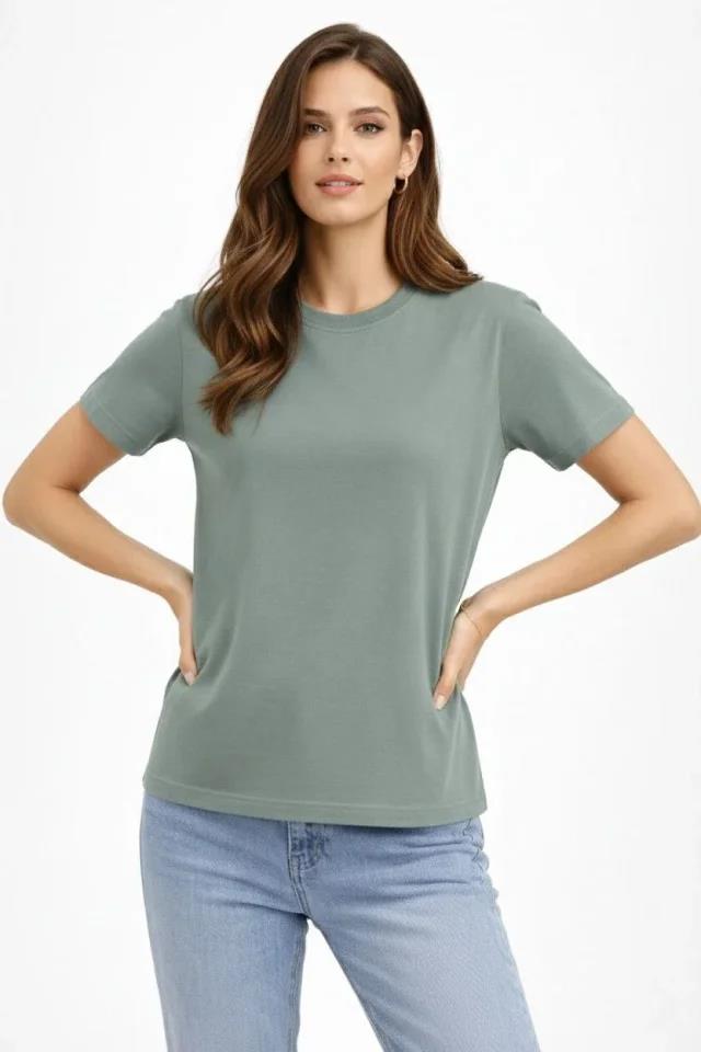 Bisiklet Yaka Tişört Regular Kalıp Basic Pamuklu Günlük Kullanım T-shirt - Mint Yeşili