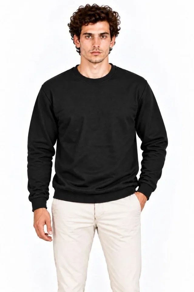 Erkek 3Lü Bisiklet Yaka İçi Şardonlu 2 İplik Düz Uzun Kollu Regular Fit Sweatshirt - Siyah - Bordo - Gri
