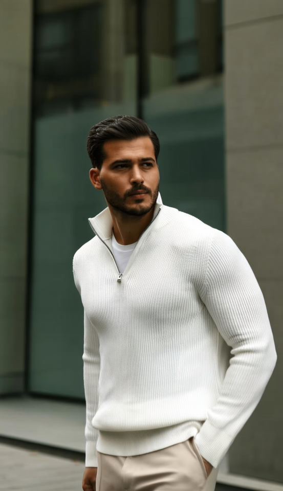Erkek Balıkçı Zip Yaka Uzun Kollu Triko