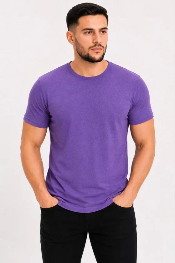 Erkek Basic Tişört Bisiklet Yaka Kısa Kol Günlük Yazlık Slim Fit T-Shirt - Mor