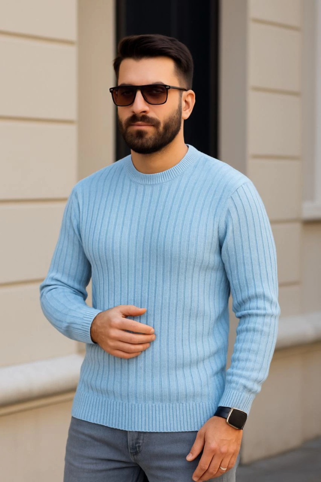 Erkek Fitilli Triko Kazak 4’lü Set – Beyaz, Bebek Mavisi, Gri, SiyahKalın Dokuma Pamuklu Regular Fit Bisiklet Yaka Uzun Kollu Kışlık Ve Baharlık Rahat Triko Kombini
