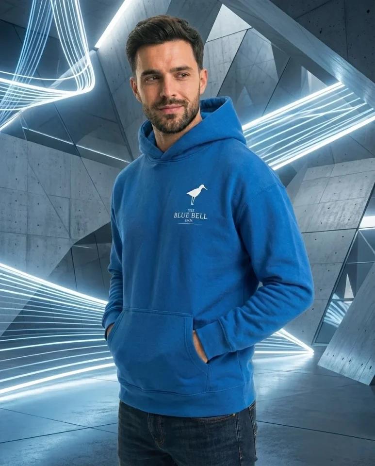 Erkek Kapüşonlu Double Oversize Üç İplik Pamuklu Deniz Yelken Baskılı Kanguru - Saks Mavisi