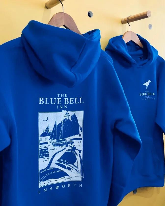 Erkek Kapüşonlu Double Oversize Üç İplik Pamuklu Deniz Yelken Baskılı Kanguru - Saks Mavisi