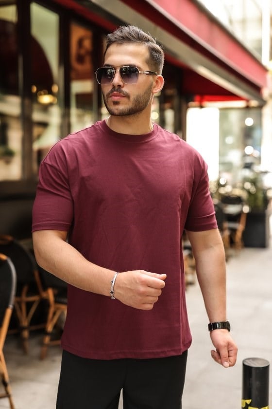 Erkek Kolları Dar Kesim Rahat Kalıp Basic Tişört