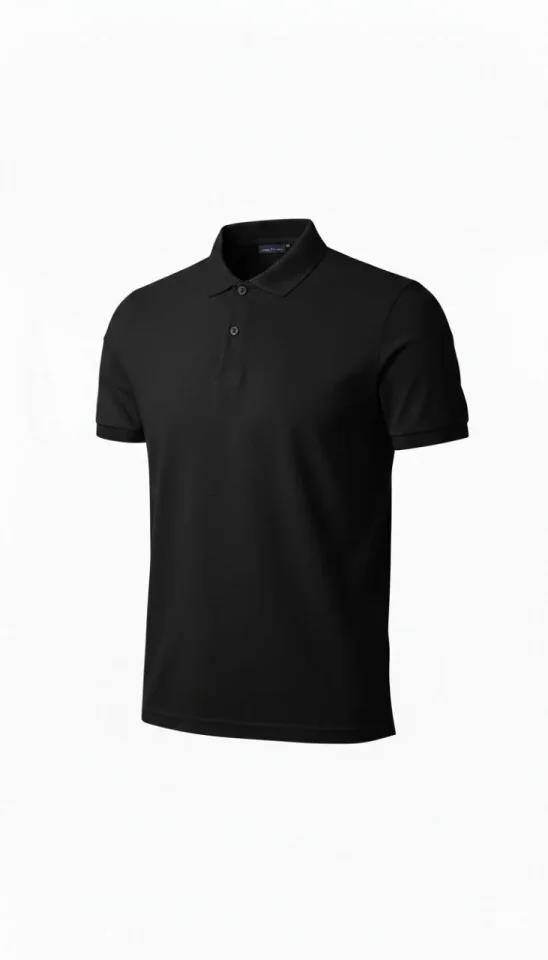 Erkek Pike Kumaş Düğmeli Yaka Regular Fit Günlük Kısa Kol Tişört T-shirt - Siyah