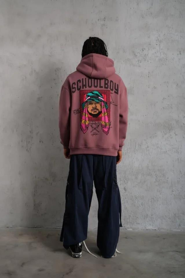Erkek SCHOOL BOY Baskılı Kapüşonlu Sweat - Gül Kurusu
