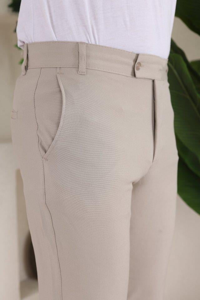 Erkek Slim Fit Likralı Bilek Boy Kumaş Pantolon