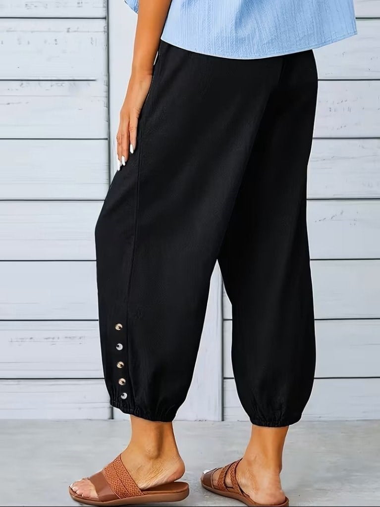 Kadın Beli Lastikli Bağcıklı Düğme Detaylı Pantolon