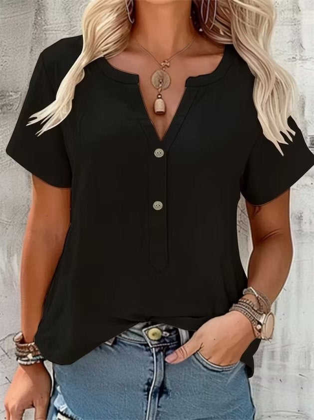 Kadın Kısa Kollu V Hakim Yakalı önden Düğmeli Pera Bluz
