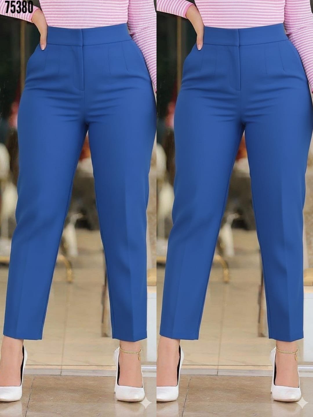 Kadın üste Oturan Paçası Bilek üzerinde Biten Krep Kumaş Pantolon 36 (S) - 50 (5XL)