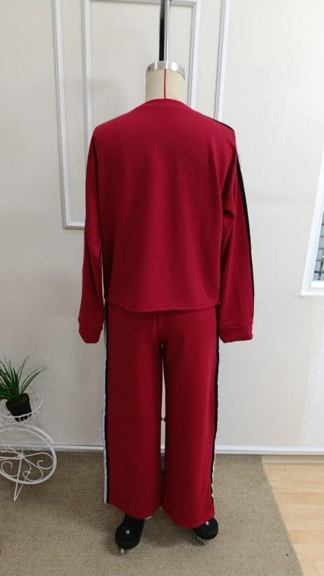 Kadın Uzun Kollu Bisiklet Yakalı şerit Detaylı Viskon Iki Iplik Bluzu Ve Pantolon Ikili Takım