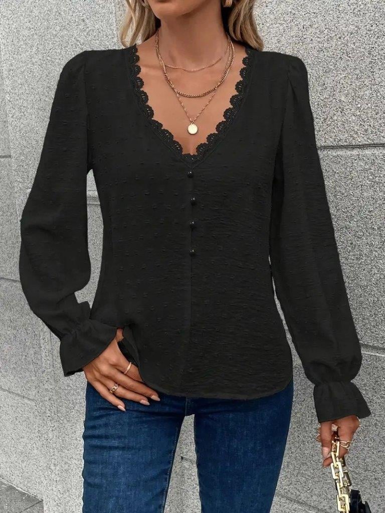 Kadın Uzun Kollu V Yakalı önden Düğmeli Bluz