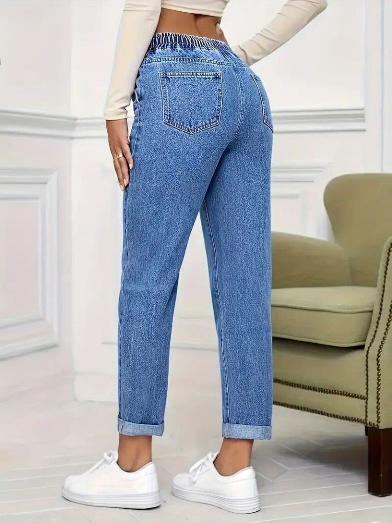 Kadın Yüksek Bel Bağcıklı Kot Pantolon