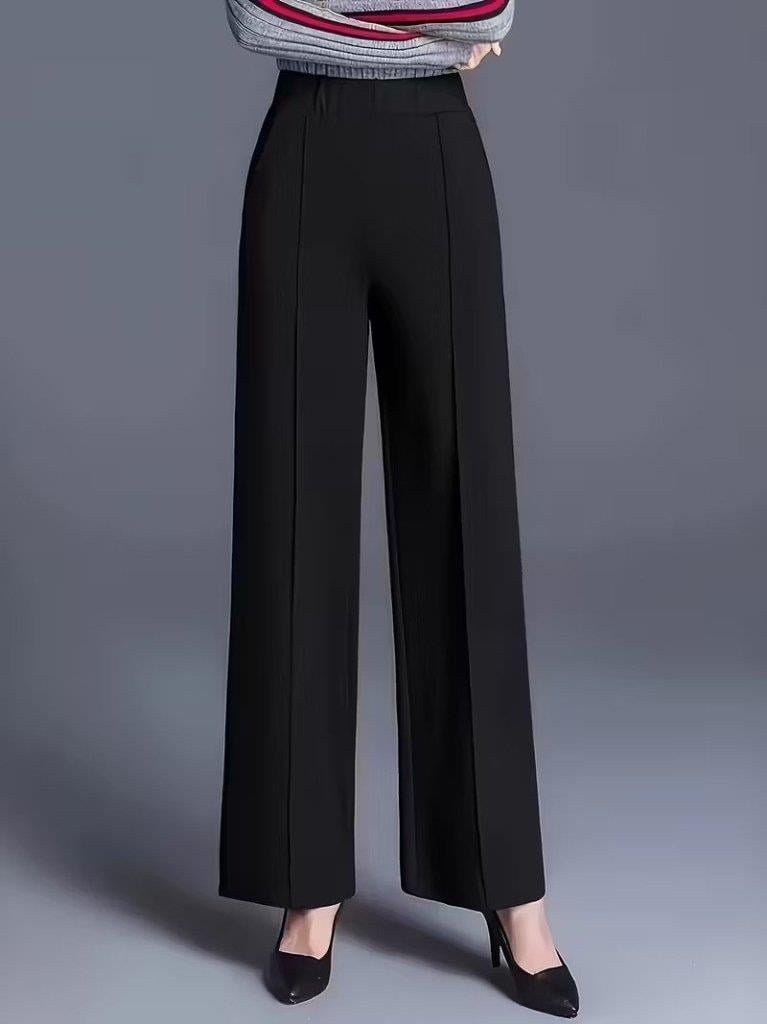 Kadın Yüksek Bel önü Nervürlü Paçaya Doğru Geniş Ithal Krep Pantolon