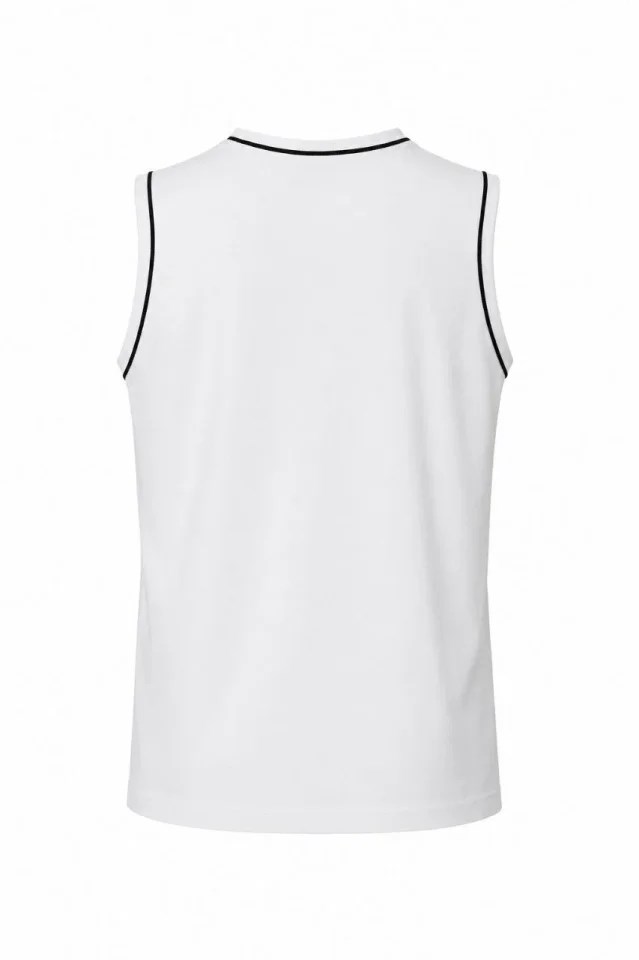 Ön Unisex Pamuklu Bisiklet Yaka Kolsuz Atlet Kontrast Biyeli Regular Fit - Beyaz