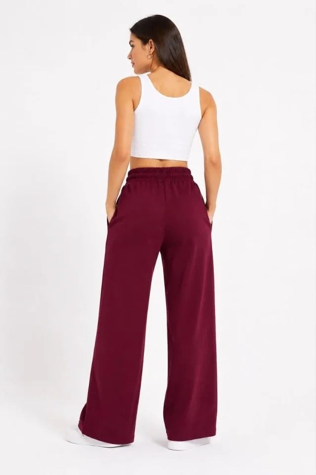 Osy Modal Yumuşak Dokulu Nakışlı Cepli Oversize Bol Paça Eşofman Altı - Bordo