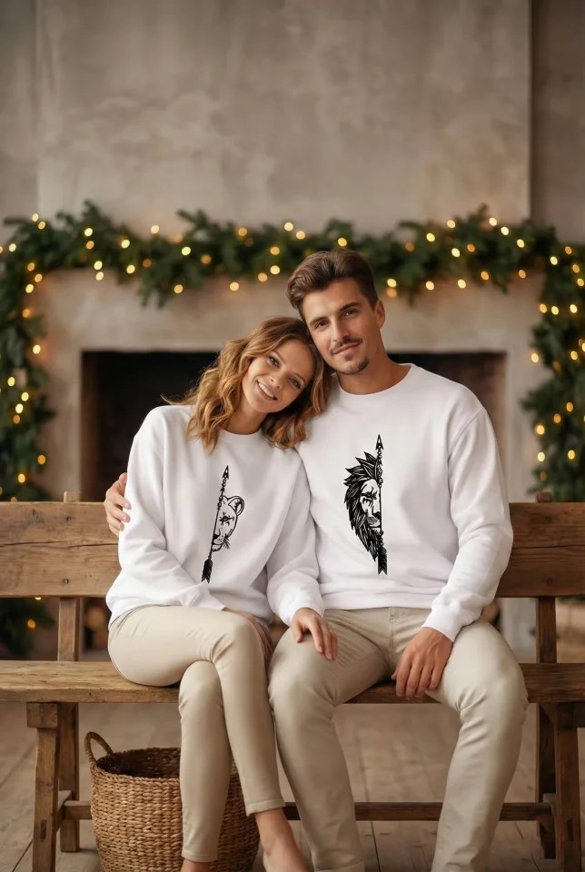 Oversize Bisiklet Yaka Sevgililer Günü Baskılı Sweatshirt - Beyaz