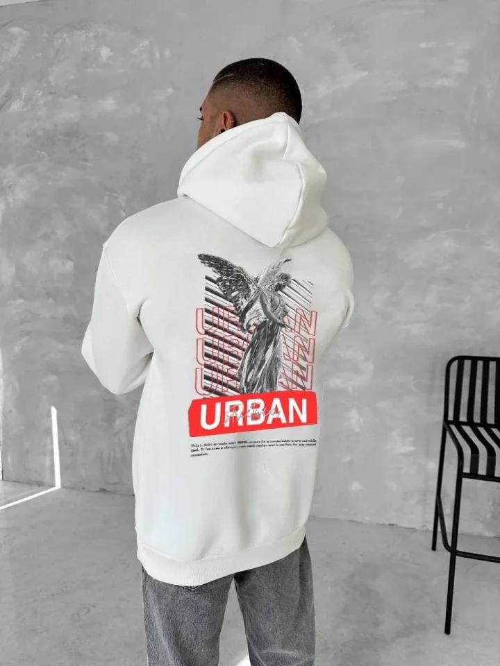 Oversize Üç İplik Kapüşonlu SweatShirt - Beyaz