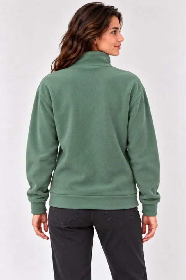 Polar Dik Yaka Yarım Fermuarlı Uzun Kollu Regular Fit Kışlık Sweatshirt - Mint Yeşili