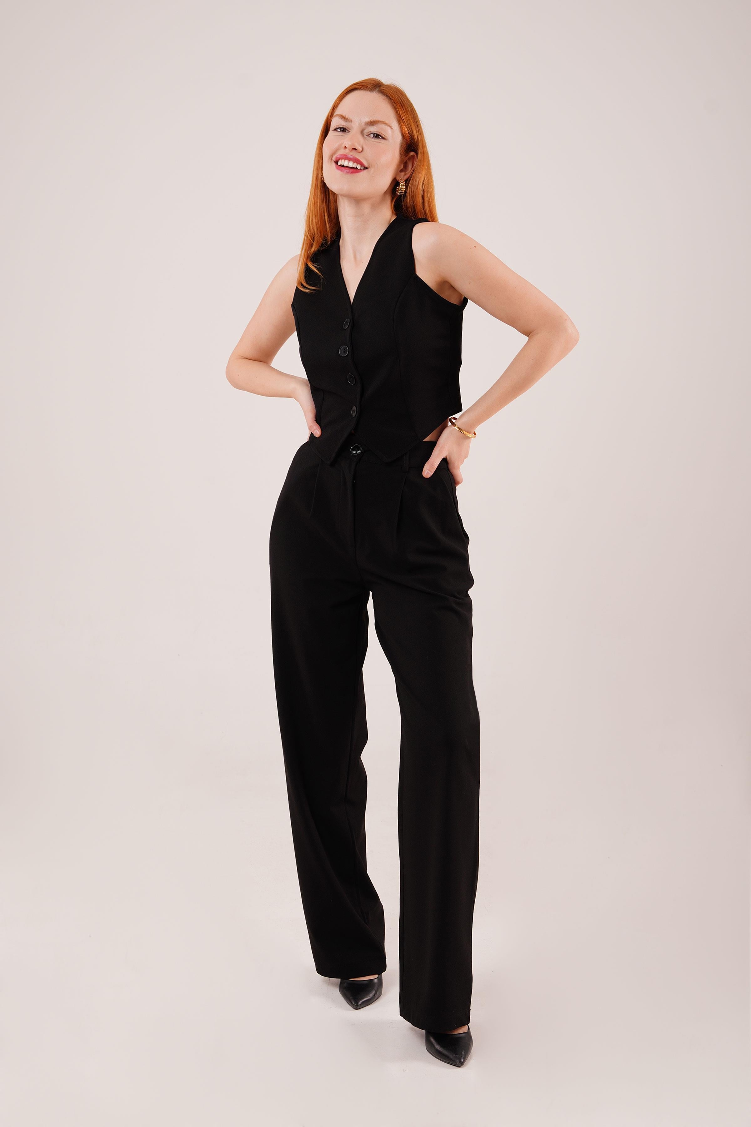 Premium Model Oturtmalı Siyah Pantolon