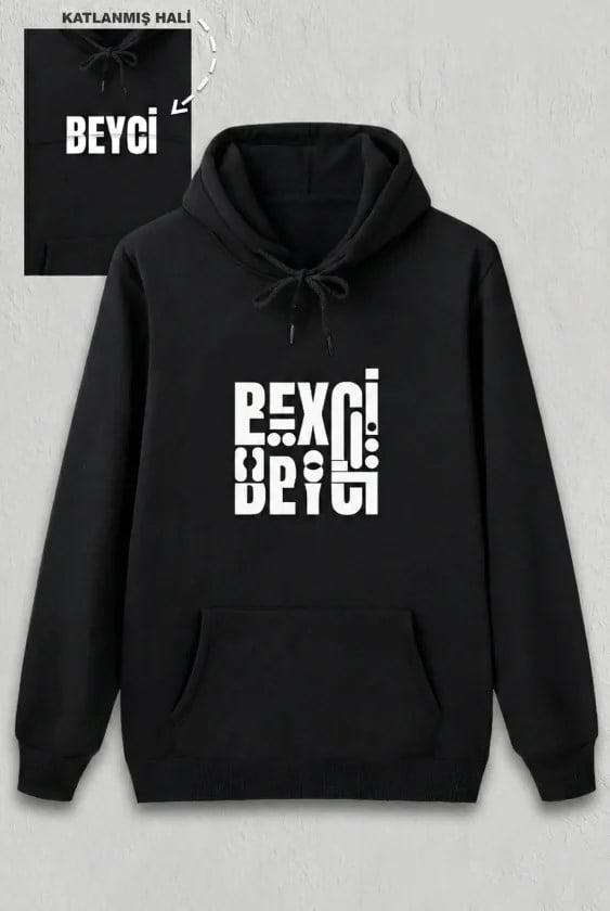 Sevgililer Günü Beyci Hediye Baskılı Oversize Kapüşonlu Sweatshirt - Siyah
