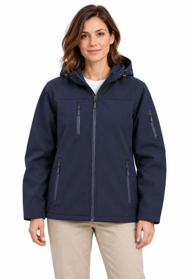 Su Geçirmez Softshell İçi Polar Astarlı Çıkarılabilir Kapüşonlu 4 Cepli Mont Ceket - Lacivert