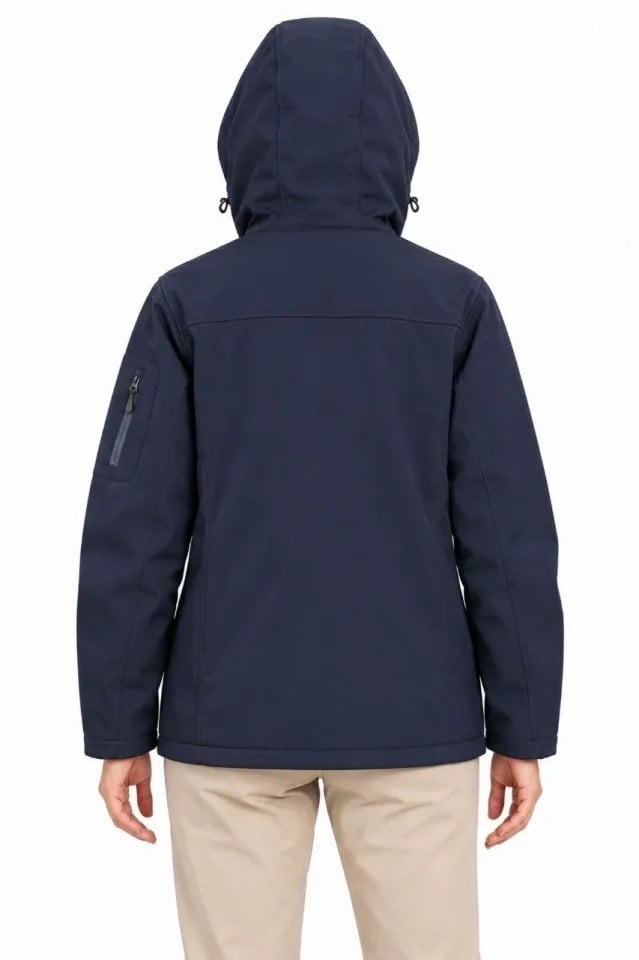 Su Geçirmez Softshell İçi Polar Astarlı Çıkarılabilir Kapüşonlu 4 Cepli Mont Ceket - Lacivert