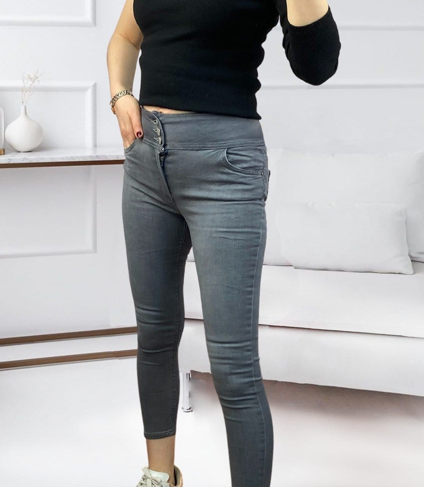 Yüksel Bel Likralı Kot Pantolon (Gri)