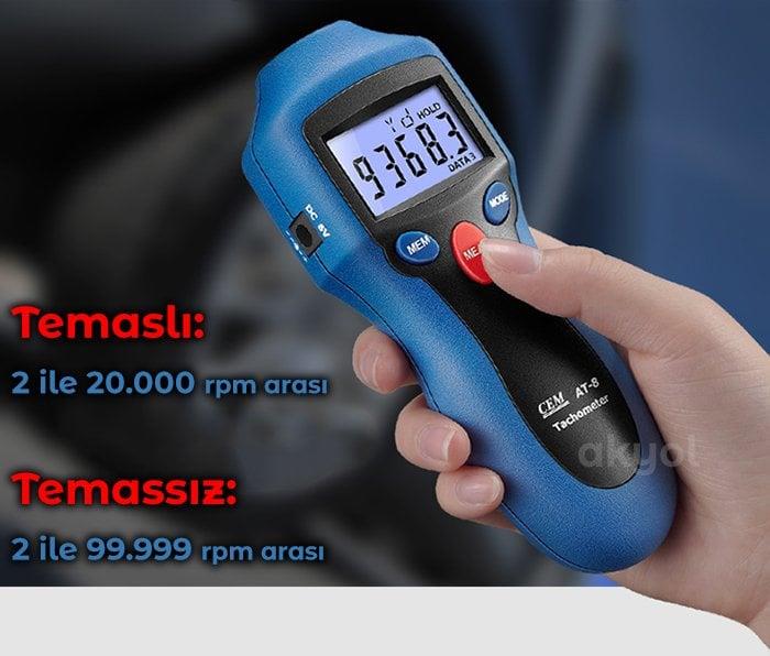 Cem AT 8 Temaslı ve Temassız Devir Ölçebilen Takometre