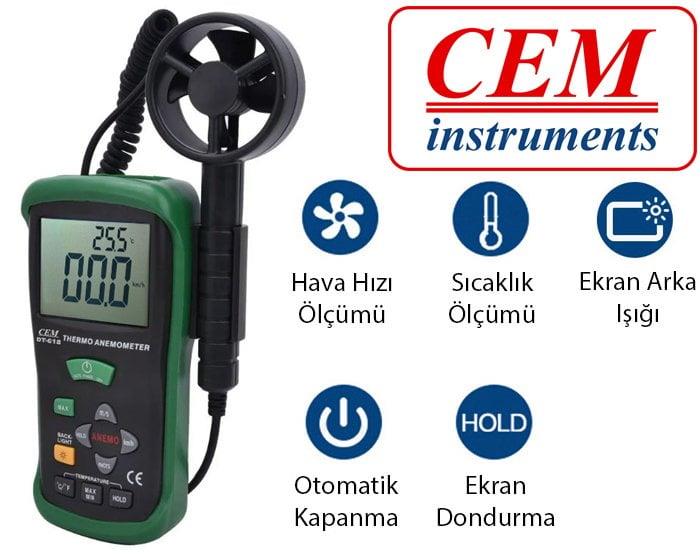 CEM DT618 Rüzgar Hızı ve Sıcaklık Ölçer Anemometre