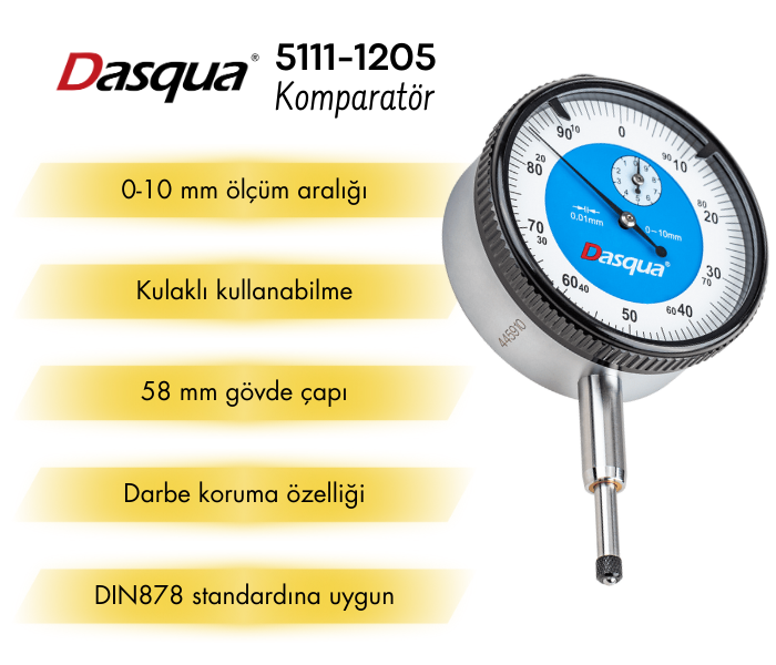 Dasqua 5111-1205 Kulaklı Analog Komparatör Saati 0-10 mm
