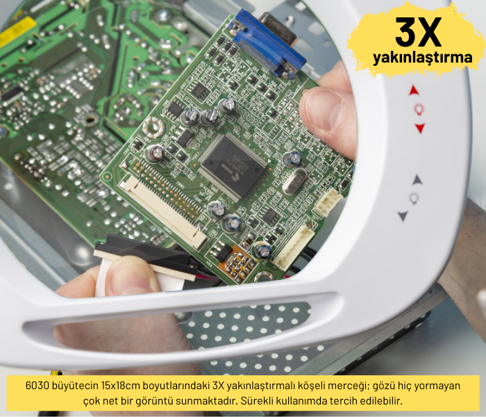 Geniş Mercekli Büyüteç Sarı ve Beyaz Led Işık Seçenekli