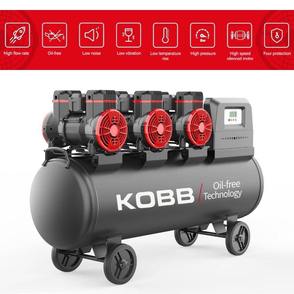KOBB KBK100S 100 Lt Üç Motorlu Yağsız Sessiz Taşınabilir Hava Kompresörü 6.0HP -8Bar