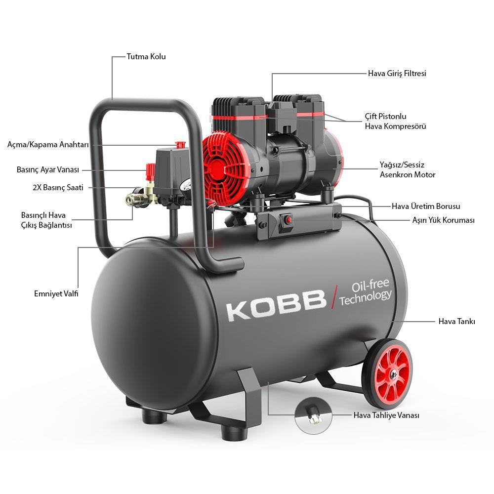 KOBB KBK50S 50 Lt Yağsız Sessiz Taşınabilir Hava Kompresörü 2.0 HP - 8 Bar